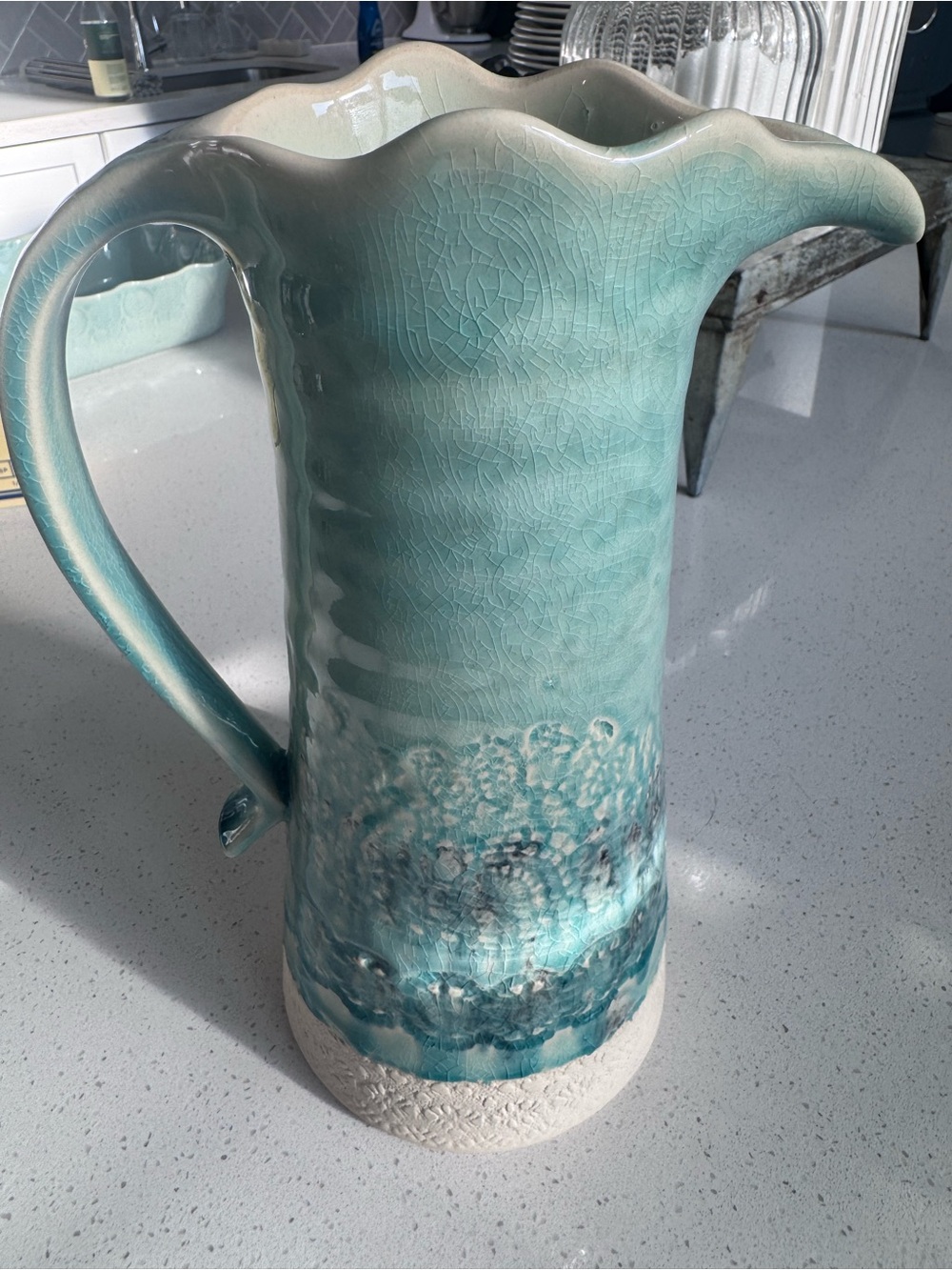 Anthropologie Old Hava  Seafoam Green Glazed Ceramic Pitcher